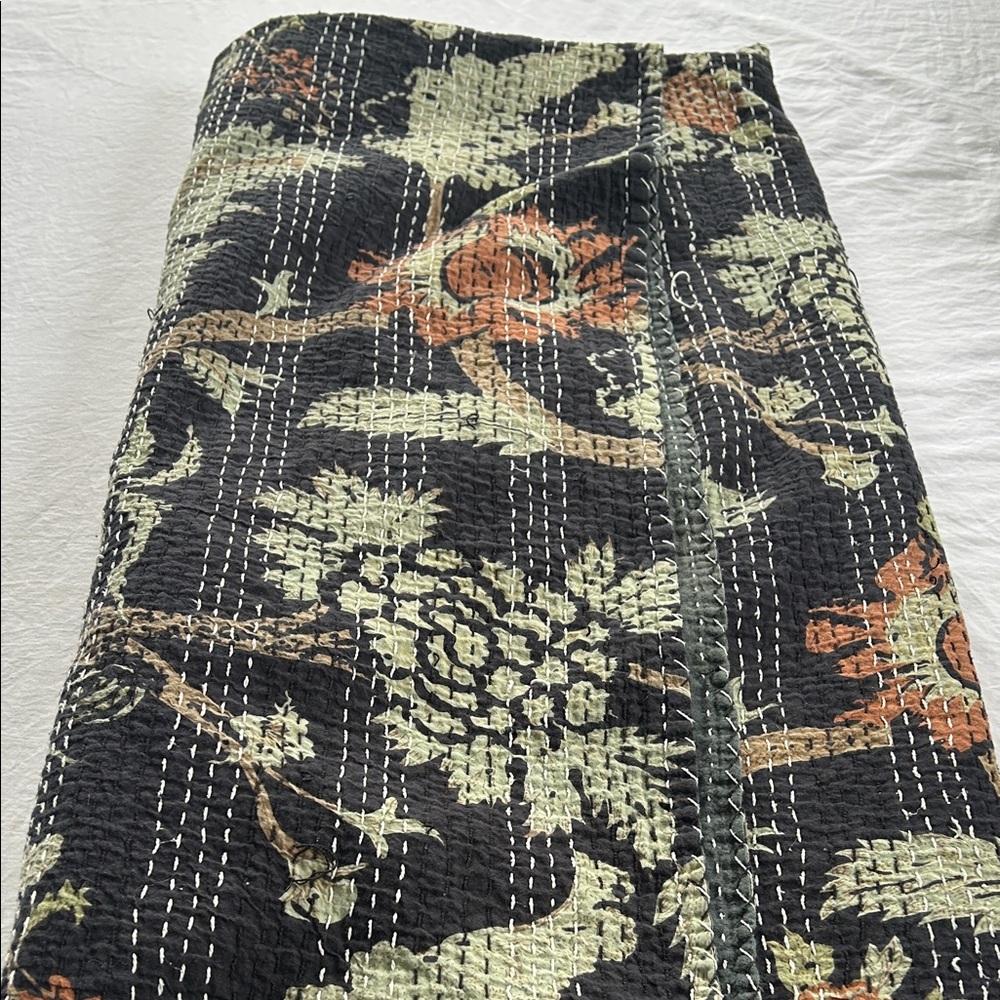 Floral Patterned Black and Green Quilt